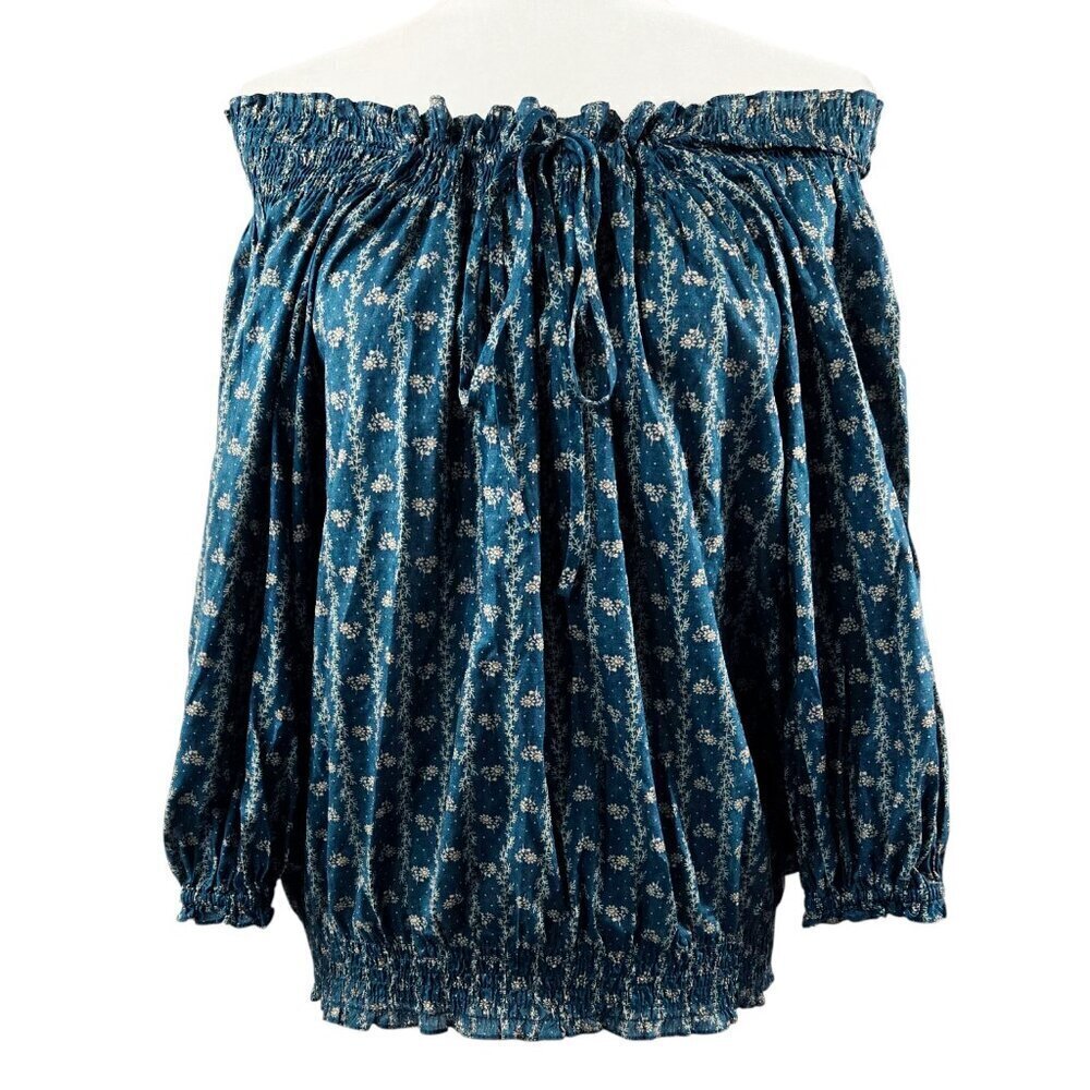 Lauren Jeans Co. Ralph Lauren NWT Dark Teal Floral Off The Shoulder Top Romantic